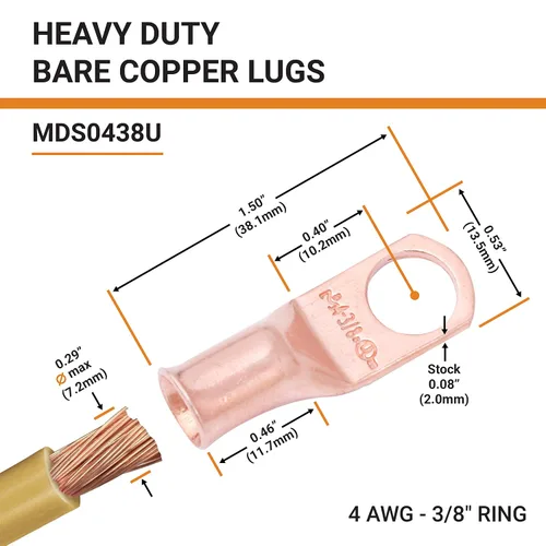 Miniatura 2 de SELTERM - 25 terminales de anillo resistentes para cable de batería eléctrica, calibre 4 AWG, pernos de 38pulgadas, terminales de calibre 4, ojales