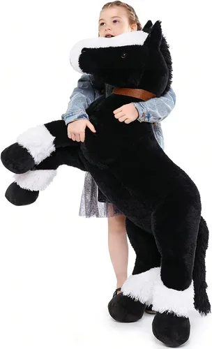 Tezituor Animales de peluche gigantes de caballo negro de 47 pulgadas, poni de peluche grande realista de 4 pies para niños y niñas, almohada