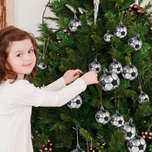 Miniatura 2 de Adornos de Navidad inastillables de fútbol - Decoración colgante mejorada de 9 piezas para árbol, decoraciones para exteriores seguras para niños