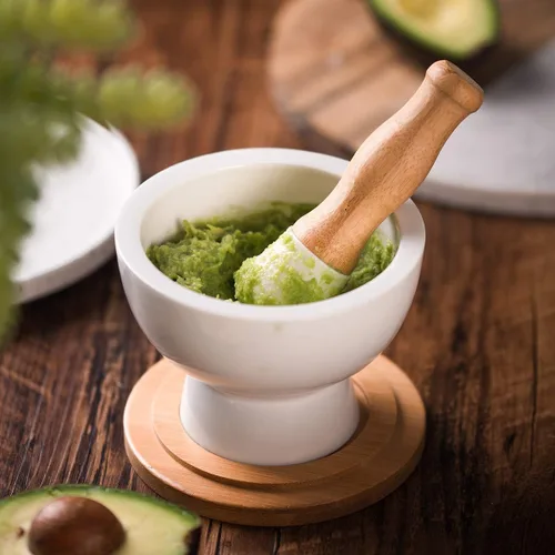 Miniatura 3 de Mortero y mortero de porcelana - Trituradora de píldoras, molinillo de especias, cuenco de hierbas, polvo de pesto - Regalo ideal - con base