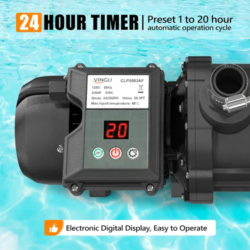 Miniatura 7 de VINGLI - Tanque de filtro de piscina de arena de 10 pulgadas con una bomba de piscina de 1/3 HP de 115 V y bolas de filtro de piscina, bomba