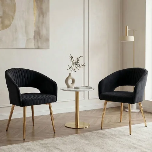 Miniatura 12 de Hyfirm Juego de 2 sillas de comedor de cuero, modernas sillas de cocina color dorado crema con respaldo hueco, sillas laterales tapizadas para sala