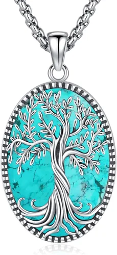 Miniatura 149 de Joyas de turquesa para mujeres y hombres de plata de ley 925 con colgante de urna para cenizas, collar con medallón de imagen, martillo de Thor