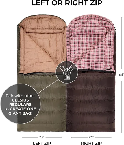 Miniatura 2 de Bolsas de dormir TETON Celsius Regular, 25F, 20F, 0F grados, bolsa para todo clima para adultos y niños, camping fácil y cálido, bolsa de viaje