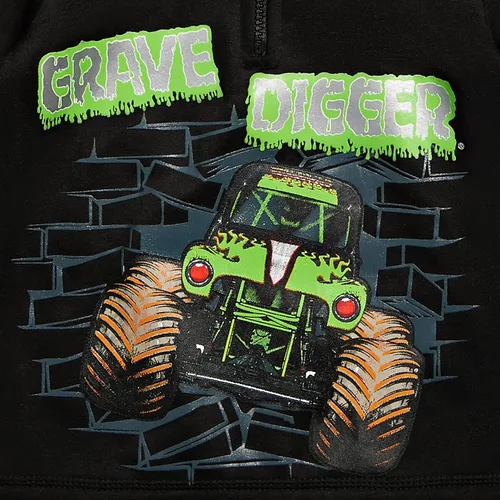 Miniatura 3 de Monster Jam Sudadera con capucha de forro polar con media cremallera, color negroverde, Verde, metálico