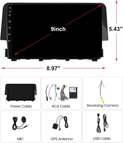 Miniatura 9 de Radio Android estéreo para Honda Civic 2016-2021, Biorunn 9 pulgadas GPS inalámbrico con cable Car-Play Android Auto IPS pantalla táctil navegación