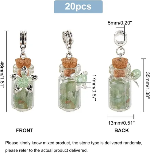 Miniatura 2 de PH PandaHall 20 colgantes de botella de vidrio con flores, colgantes de relleno de virutas de piedras preciosas coloridas con agujero de 0.197