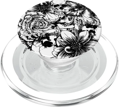 Miniatura 8 de PopSockets de calaveras florales en blanco y negro intercambiable PopGrip