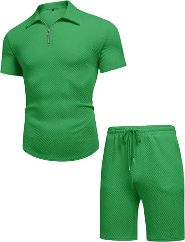 Miniatura 4 de URRU Conjunto de camisa polo y pantalones cortos para hombre trajes de verano a la moda casual manga corta traje polo para hombre 2 piezas