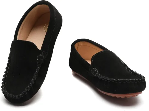 DADAWEN Mocasines de piel de ante suave para niños y niñas pequeños, zapatos de vestir planos para barco, para boda, iglesia, zapatos Oxford