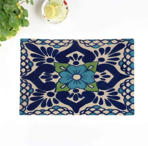 Juego de 4 manteles individuales coloridos españoles mexicanos Talavera dobles de 18 x 12.5 pulgadas, decoración de fiestas, antideslizantes,