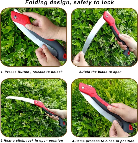Miniatura 5 de Sierra de poda resistente de 8 pulgadas, sierra de mano plegable con hoja curvada SK5, dientes de afeitar de triple corte utilizados para árboles
