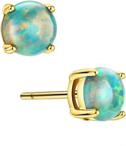 Michooyel Aretes de plata de ley con ópalo para mujer, chapados en oro de 18 quilates, 0.197 in, ópalo solitario, 4 puntas, aretes simples para mujer