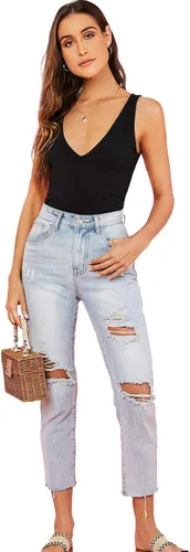 Miniatura 5 de Verdusa Camiseta sin mangas básica ajustada con doble cuello en V para mujer
