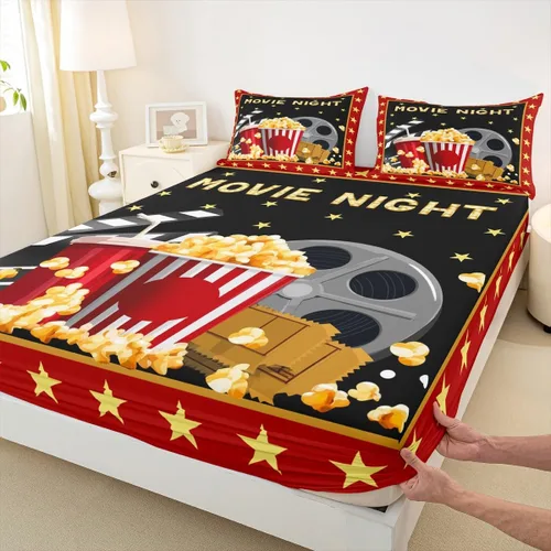 Miniatura 4 de Juego de sábanas de cine tamaño individual, juego de ropa de cama de 3 piezas para niños, adolescentes y adultos, decoración de habitación de cine