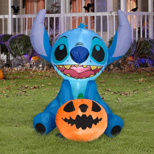 Miniatura 2 de Gemmy Stitch inflable de Halloween, decoración de patio de Disney iluminada de 3 pies de alto con Jack O'Lantern, decoración al aire libre