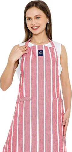 Miniatura 16 de Encasa XO Delantales de cocina de algodón para mujeres y hombres con bolsillo y bucle para toalla, correa ajustable para cuello y espalda