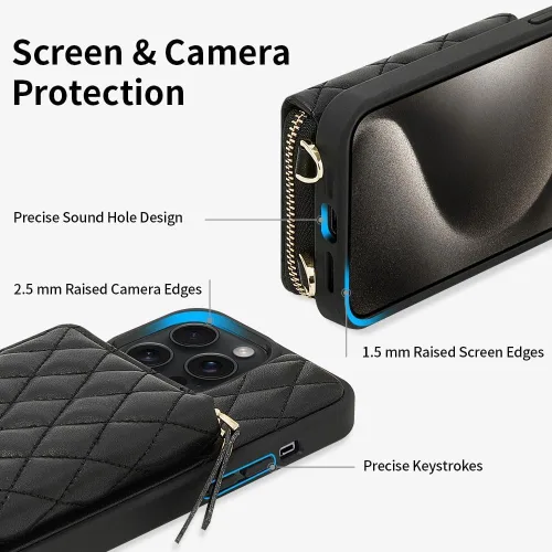 Miniatura 8 de LAMEEKU Funda tipo cartera diseñada para iPhone 14 con tarjetero y cadena cruzada para mujer, funda RFID a prueba de golpes, compatible con iPhone