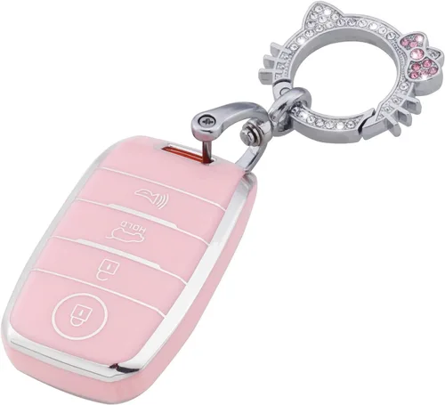 Pangpai - Funda para llavero rosa de Kia, funda protectora de TPU suave con llavero brillante Compatible con Kia Forte Koup Niro Optima Rio Sorento