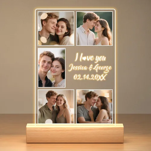 Marcos de fotos personalizados con foto, marco de fotos personalizado con luz nocturna, marco de fotos personalizado, regalos personalizados de 5