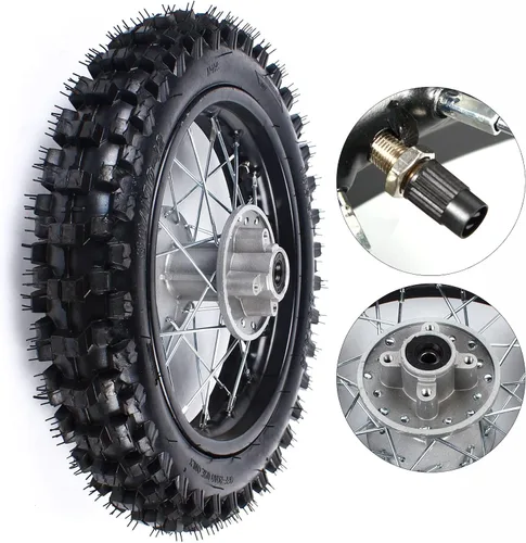 Miniatura 4 de 12" Ensamblaje de Llanta y Riel de Rueda Trasera 80/100-12 con Piñón y Rotor de Disco de Freno, Compatible con Motos de Pista de Barro