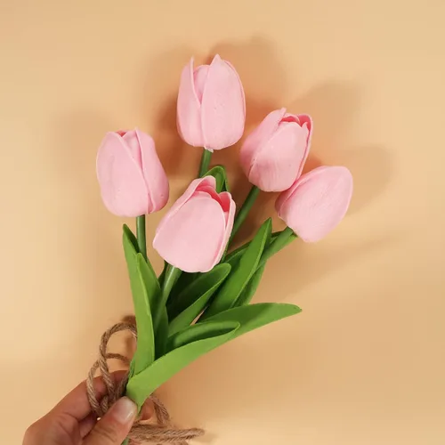 Miniatura 5 de 30 tulipanes reales al tacto, flores de poliuretano, tulipanes artificiales para arreglos de boda, fiesta, Pascua, primavera, hogar, comedor, Rosa