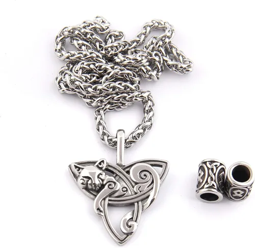 Miniatura 5 de Triquetra - Collar con colgante de gato con cadena de quilla de acero, con nudo de Trinidad celta y zodíaco para mujeres y hombres, acero