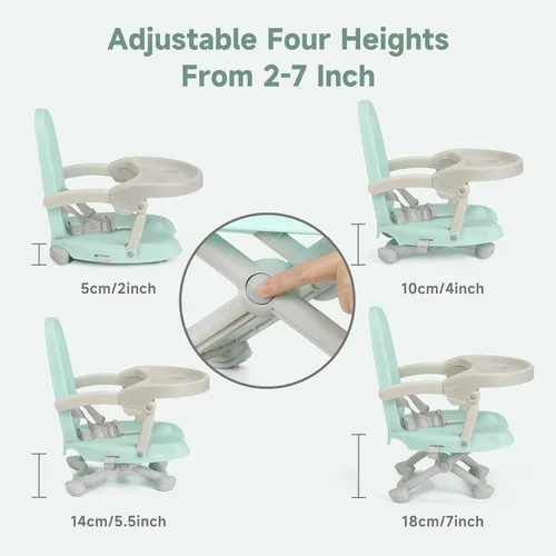Miniatura 3 de YOLEO Silla alta para bebé, asiento elevador para mesa de comedor, sillas altas plegables con alturas ajustables, asiento elevador de viaje