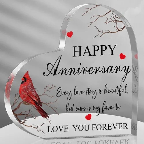Yulejo Regalo cardenal de feliz aniversario para mujeres, regalo de aniversario de boda acrílico para ella, él, pareja, esposa, marido, novia, novio