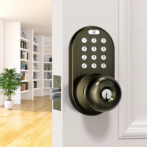 Miniatura 7 de Cerradura de perilla de puerta con teclado de entrada sin llave, cerradura digital inteligente electrónica mejorada para puertas delanteras, Bronce