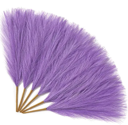 Miniatura 11 de Serwalin 12 piezas de hierba de Pampas rosa, decoración de hierba de Pampas falsa rosa de 17.7 pulgadas, hierba de Pampas artificial corta rosa Un