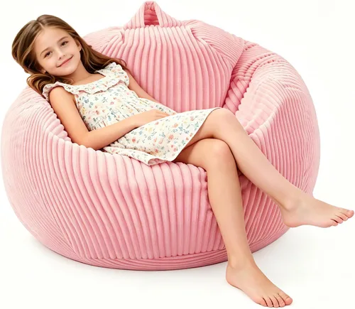 Miniatura 7 de ENBAOHUI Sillas puff con espuma viscoelástica para niños, adolescentes y niños pequeños, sillón de piel sintética con asa, gris
