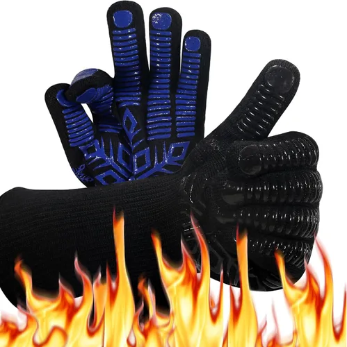 Guantes para horno de barbacoa, guantes de parrilla, resistentes al calor y al fuego, silicona de 1472 ℉, muñeca no extendida para mayor seguridad,