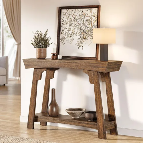 Miniatura 4 de LITTLE TREE - Mesa de consola de 41 pulgadas con almacenamiento, mesa de sofá de 2 niveles detrás del sofá, mesa de entrada estilo granja para sala