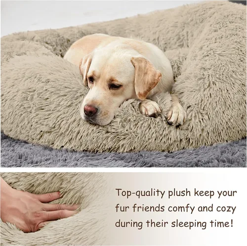 Miniatura 7 de ANWA - Cama redonda para perro mediano, lavable, cama tipo dona para perro grande, cómoda, acogedora y relajante Beige