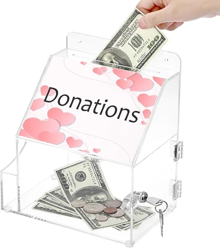 Miniatura 2 de BTSKY Caja de sugerencias de acrílico con candado, caja de donación acrílica montada en la pared con ranura para letrero de 5 x 7 pulgadas, urnas