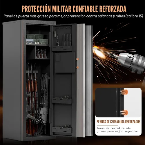 Miniatura 6 de KAER - Caja fuerte biométrica para rifles y pistolas, cajas fuertes para armas que acomodan 14-15 armas de fuego con estantes ajustables