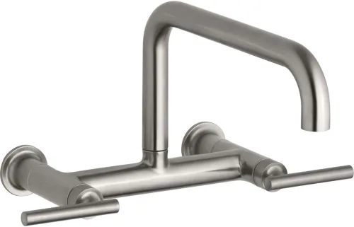 Miniatura 12 de KOHLER Purist Grifo de fregadero de cocina de dos agujeros para montaje en pared con boquilla de 13-7/8 pulgadas, negro mate