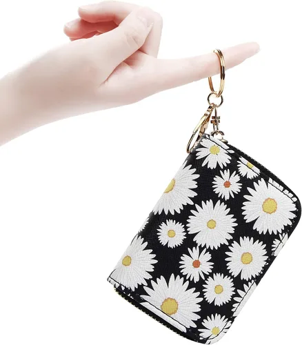 Miniatura 7 de OIDERY Tarjetero de tarjeta de crédito RFID, estuche de tarjeta de acordeón con llavero para niña, cartera pequeña para mujeres con cremallera, Card