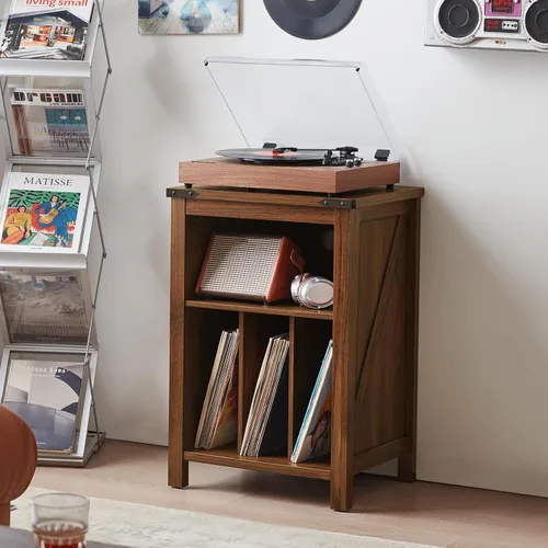 Miniatura 3 de Joaxswe Soporte para tocadiscos con almacenamiento de discos de vinilo, capacidad para hasta 160 álbumes, mesa giratoria grande de madera, estante