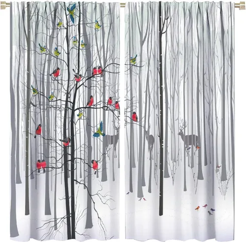 Miniatura 53 de Cortinas de abedul para sala de estar, niebla matutina en otoño, decoración del hogar, 42 x 45 pulgadas de largo