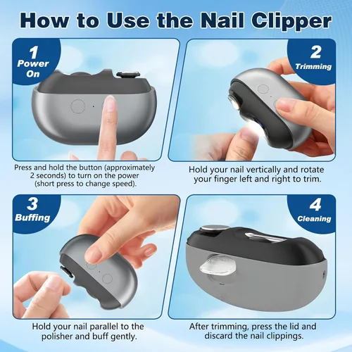 Miniatura 7 de Cortauñas inteligente Easy Clipper, nuevo cortauñas eléctrico 3 en 1 Easyclip para personas mayores, cortauñas automático con luz LED
