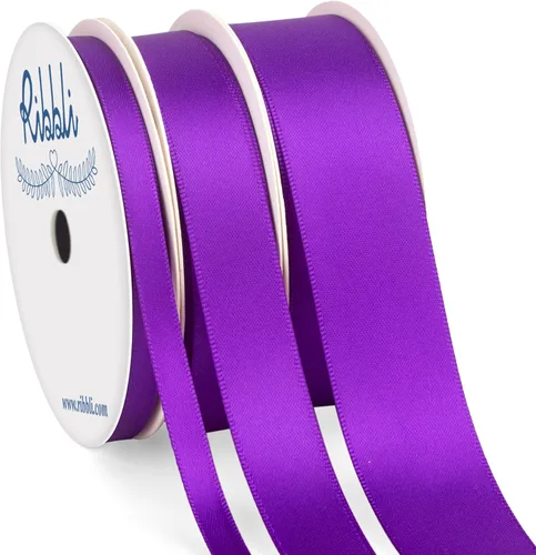 Ribbli 3 rollos de cinta de satén púrpura de doble cara, total de 30 yardas, (1/4 pulgada x 10 yardas, 5/8 pulgada x 10 yardas, 1 pulgada x 10 Morado