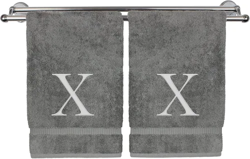 Miniatura 68 de Toalla de mano monogramada, regalo personalizado, juego de 2 - Toalla bordada con letra de bloque dorada - Extra absorbente 100% algodón turco