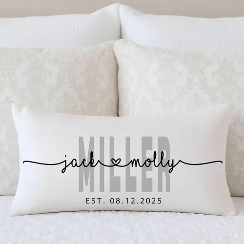 Miniatura 7 de Funda de almohada personalizada para boda con nombres de la pareja y fecha personalizada, almohada con monograma para aniversario de boda, Design #17