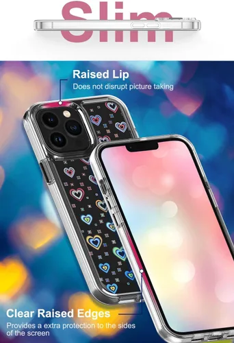 Miniatura 2 de Jusy Compatible con iPhone 13 Pro, funda holográfica con diseño de corazón iridiscente y transparente Kawaii para mujer, diseño de arco iris