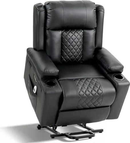 Silla reclinable eléctrica para personas mayores con masaje por vibración y calefacción lumbar, sofá individual eléctrico de piel sintética con
