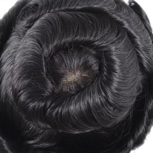 Miniatura 6 de HAPPY&CC Toupee - Sistema de reemplazo de cabello humano real para hombre, transpirable, piel fina, encaje suizo, densidad media de luz