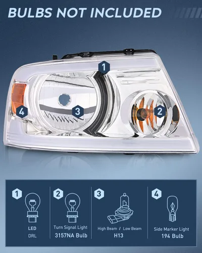 Miniatura 3 de Nilight - Conjunto de faros delanteros para Ford F150 F-150 2004-2008, 2006-2008 Lincoln Mark LT, faro LED DRL, carcasa cromada Carcasa