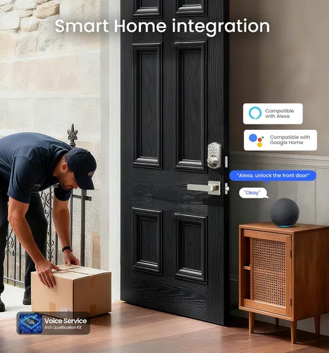 Miniatura 4 de Veise VE012W-L - Cerradura inteligente de huellas dactilares Wi-Fi integrada con juego de manija de palanca, control remoto de aplicación, entrada